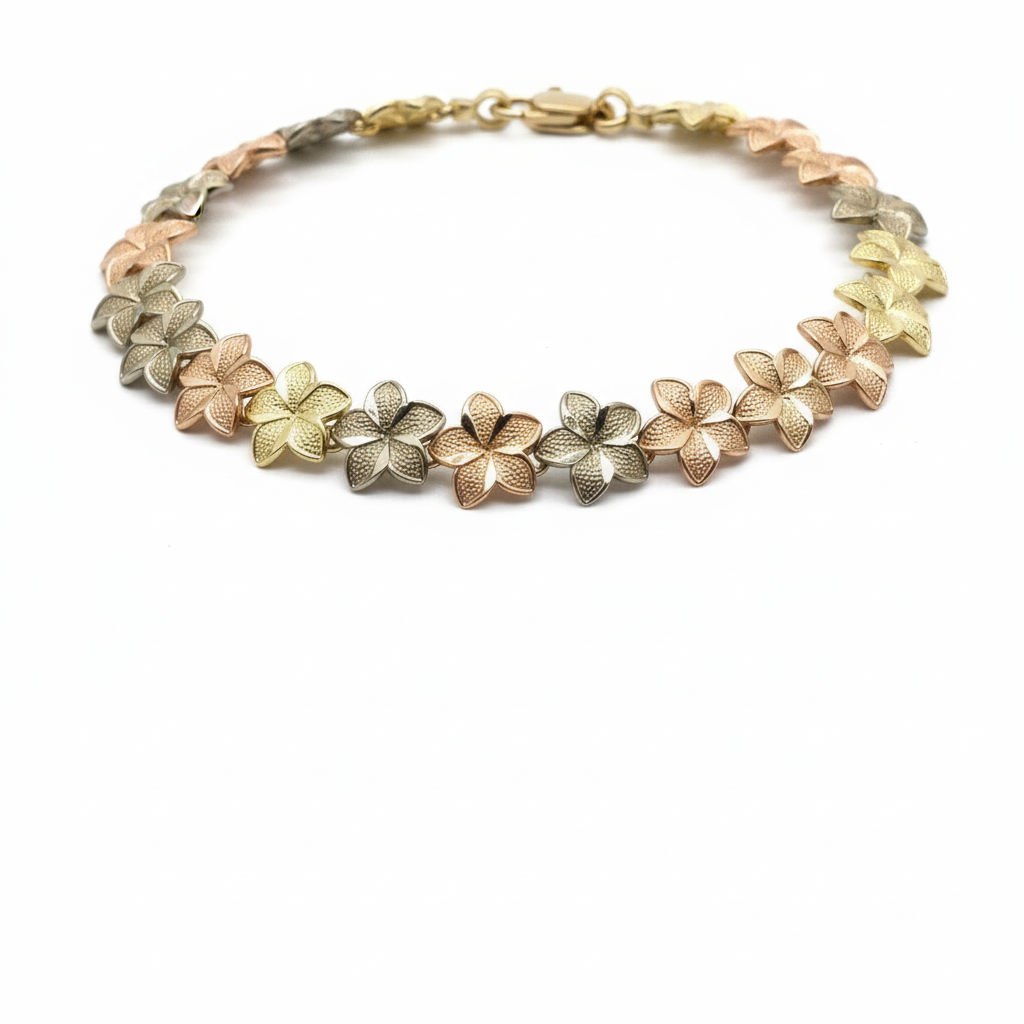 14k Tri-Color Flower Bracelet - Top Position
