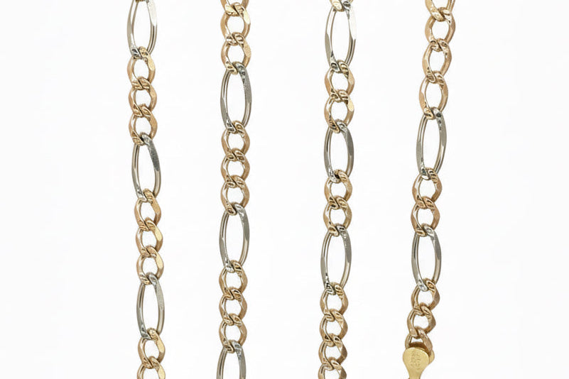 14k Solid Gold Tri-color Figaro chain 4mm 26 in