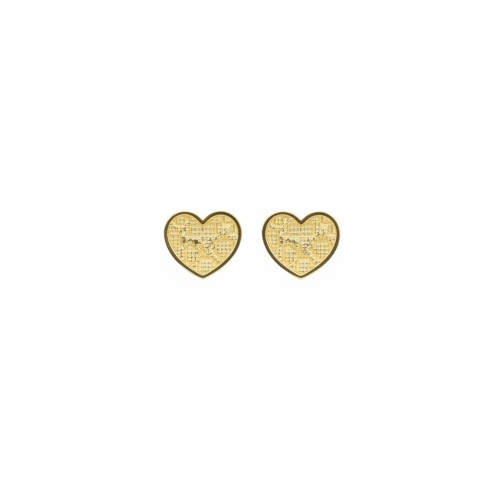 14k Medium heart nugget deep cut stud earrings