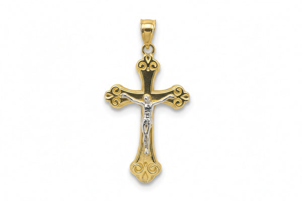 14k yellow gold with white gold cross