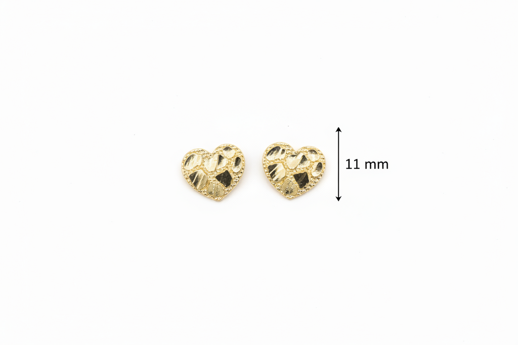 14k Medium heart nugget deep cut stud earrings