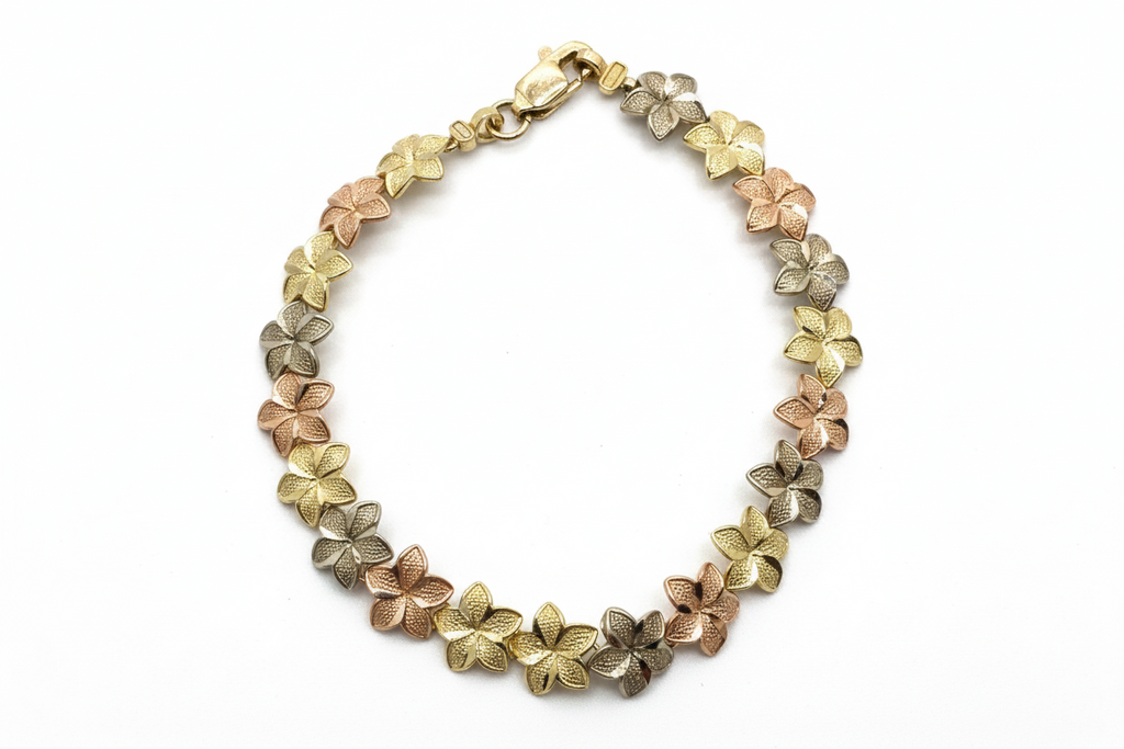 14k tri- Color Flower bracelet (rose,yellow and white gold)