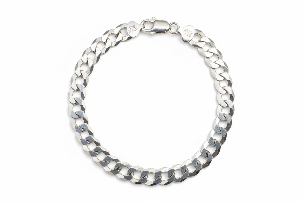 Silver 925 Flat Curb Bracelet 8.7mm 9in