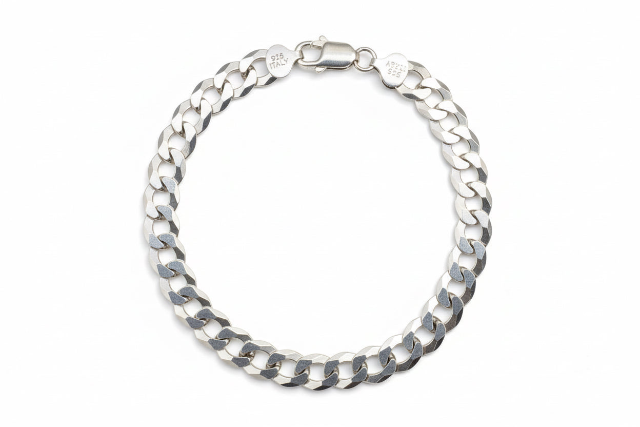 Silver 925 Flat Curb Bracelet 8.7mm 9in