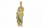14k yellow Gold san Judas with white and green cz stones