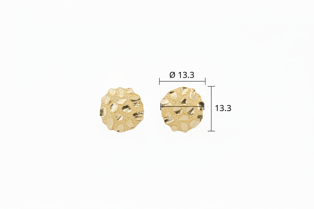 14k Medium Deep Cut Nugget Circle stud earrings