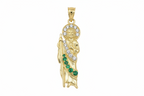 14k yellow small San Judas with white and green cz stones