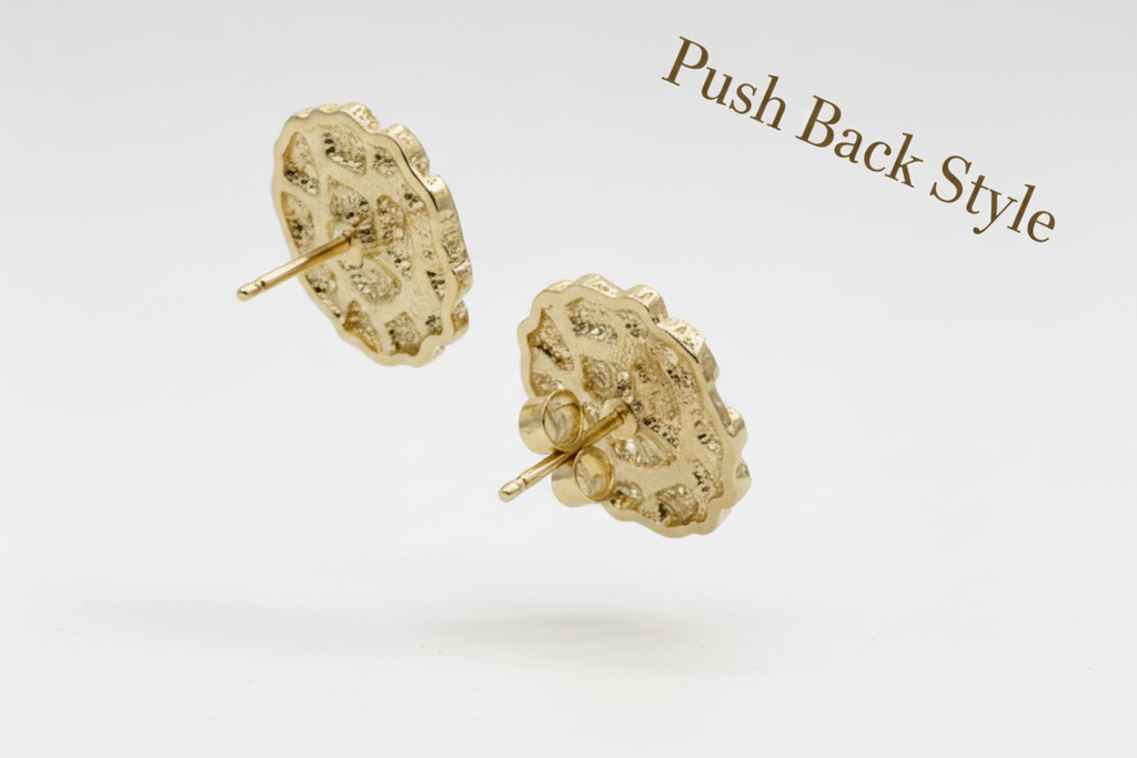 14k Medium Deep Cut Nugget Circle stud earrings