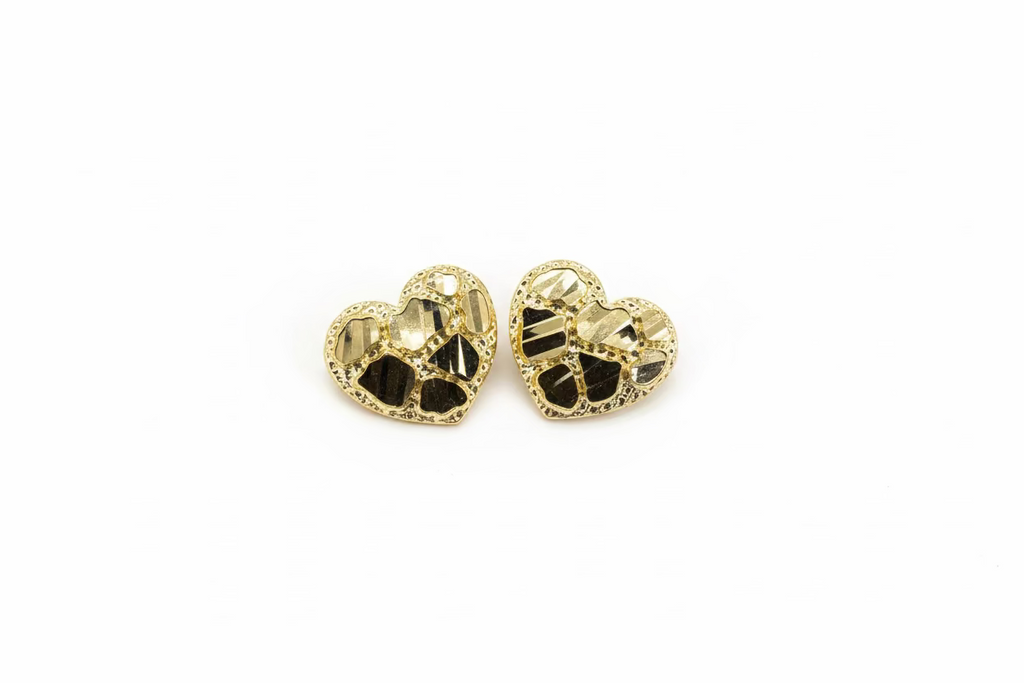 14k Medium heart nugget deep cut stud earrings