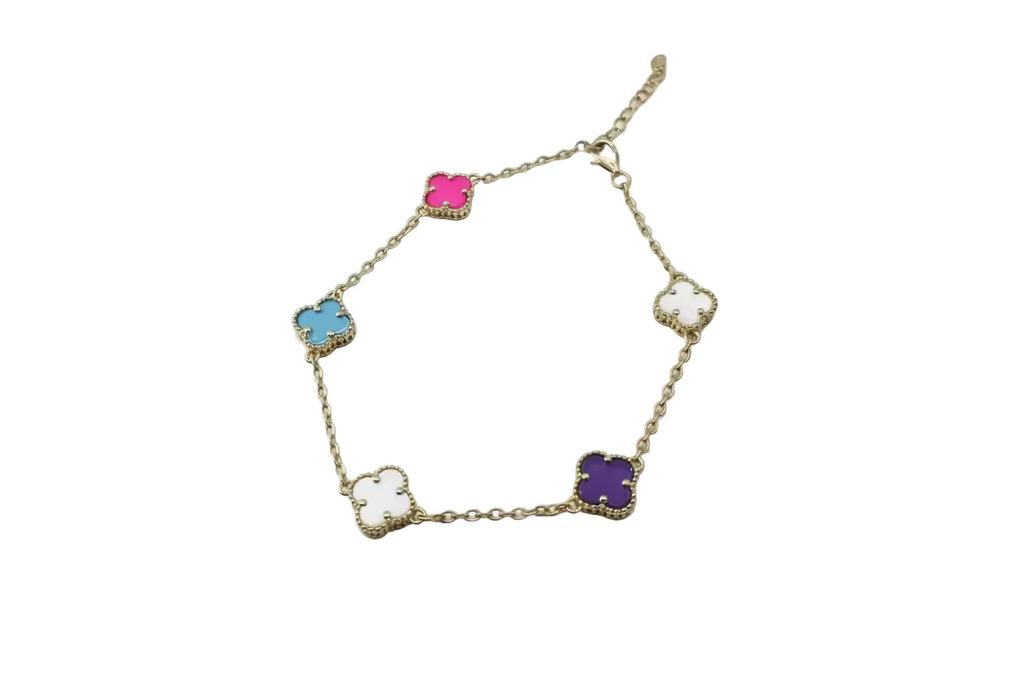 14k Yellow Gold Multi color floral bracelet