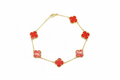 14K Yellow Gold Red Floral Bracelet  ￼
