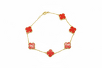 14K Yellow Gold Red Floral Bracelet  ￼