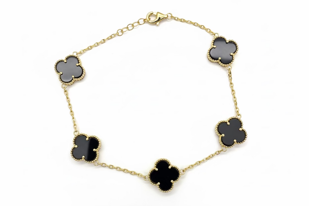 14k Yellow Gold Black Clover floral Bracelet