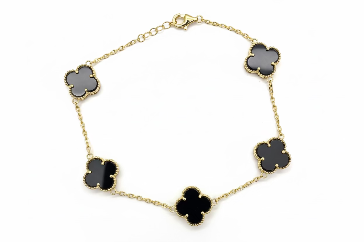 14k Yellow Gold Black Clover floral Bracelet
