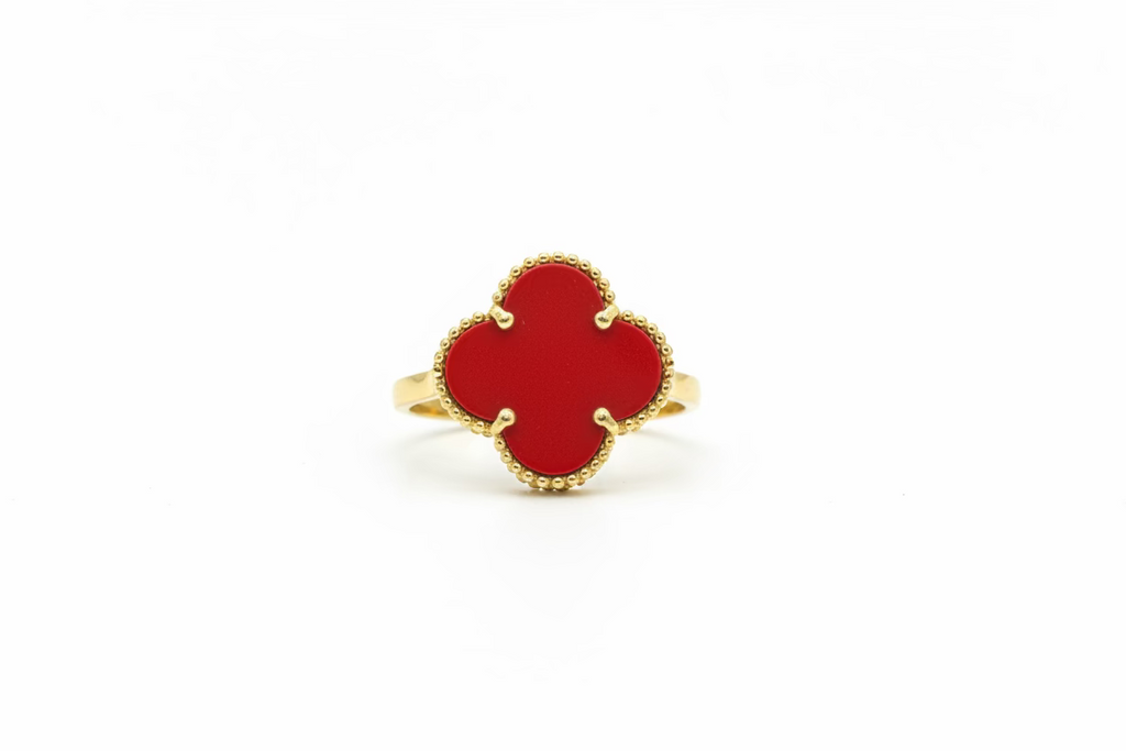 14k Yellow Gold Red clover Floral Ring size 7