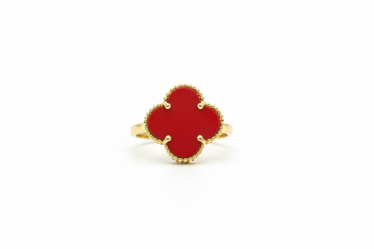 14k Yellow Gold Red clover Floral Ring size 7