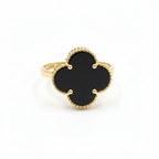 14k Yellow Gold Black Clover Floral Ring size 7.5