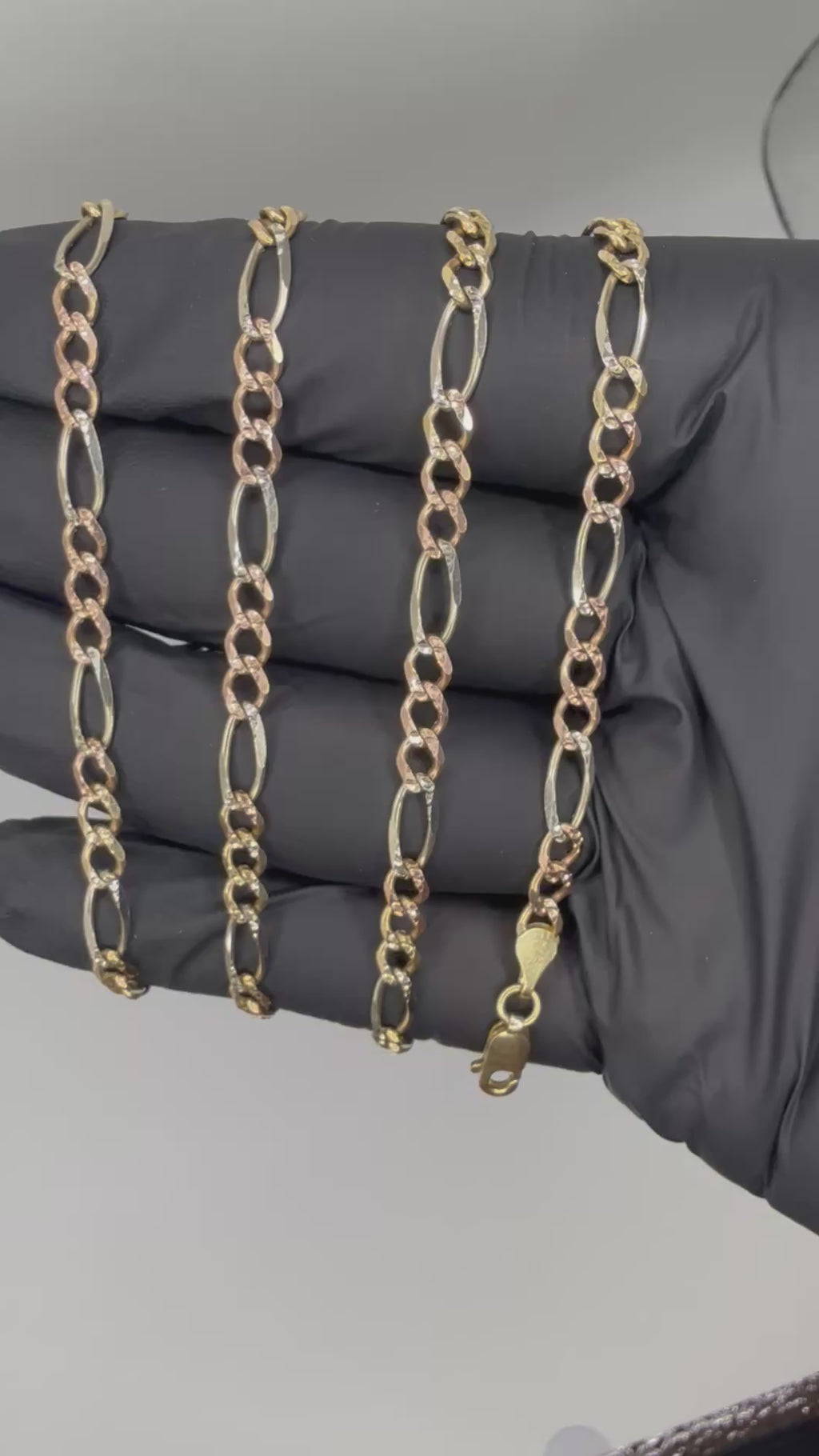 14k Solid Gold Tri-color Figaro chain 4mm 26 in