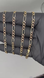 14k Solid Gold Tri-color Figaro chain 4mm 26 in