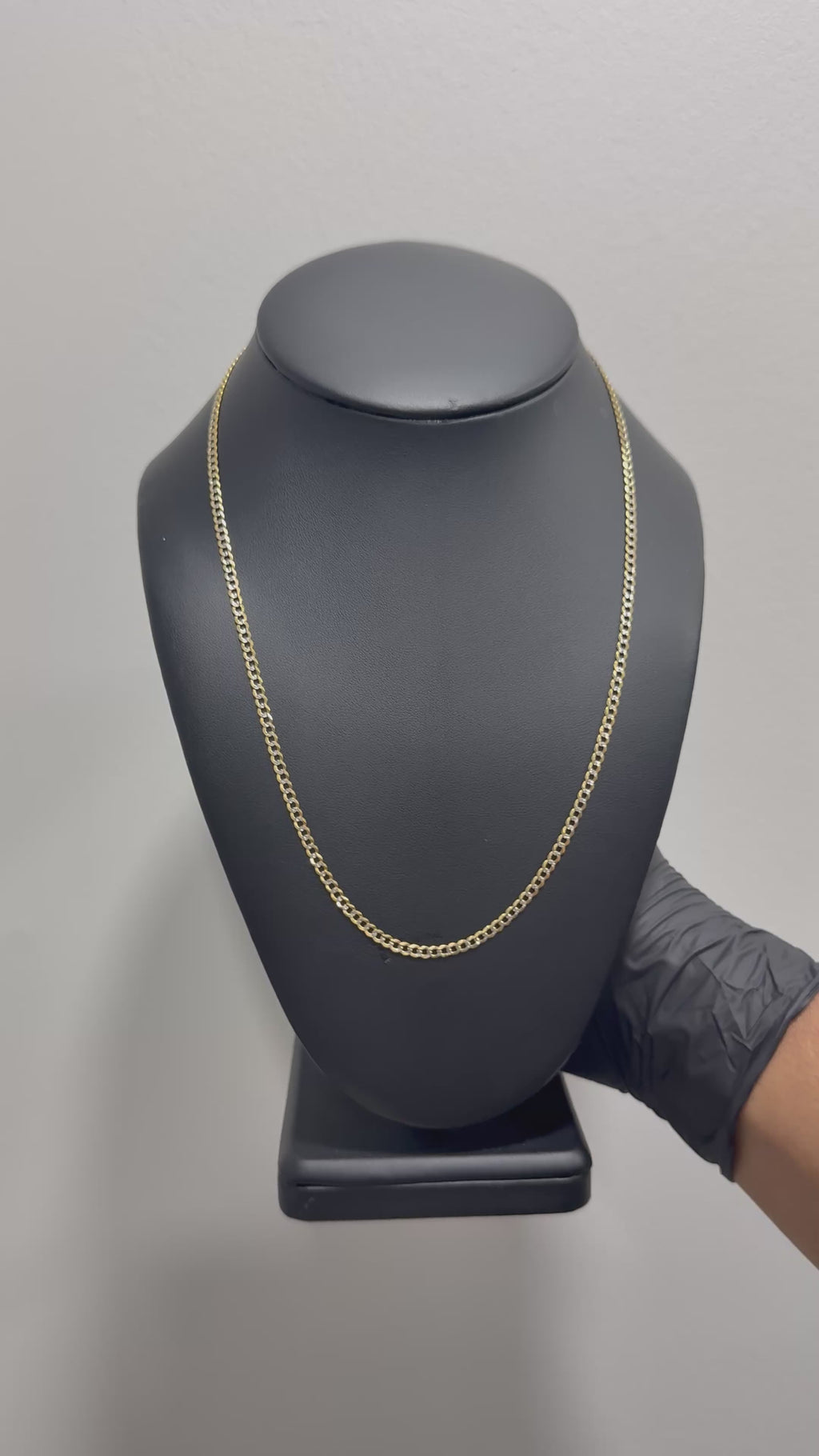 14k solid flat curb white paved yellow necklace/chain 20in 2.8mm
