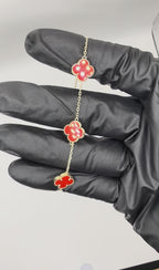 14K Yellow Gold Red Floral Bracelet  ￼