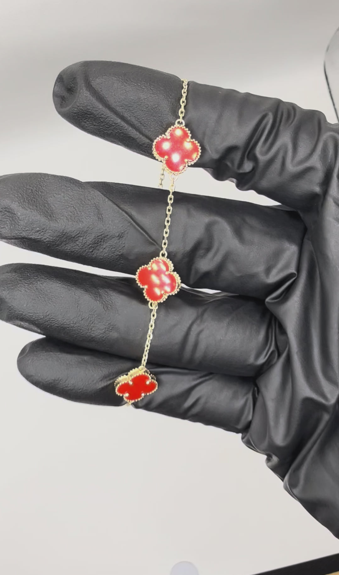 14K Yellow Gold Red Floral Bracelet  ￼